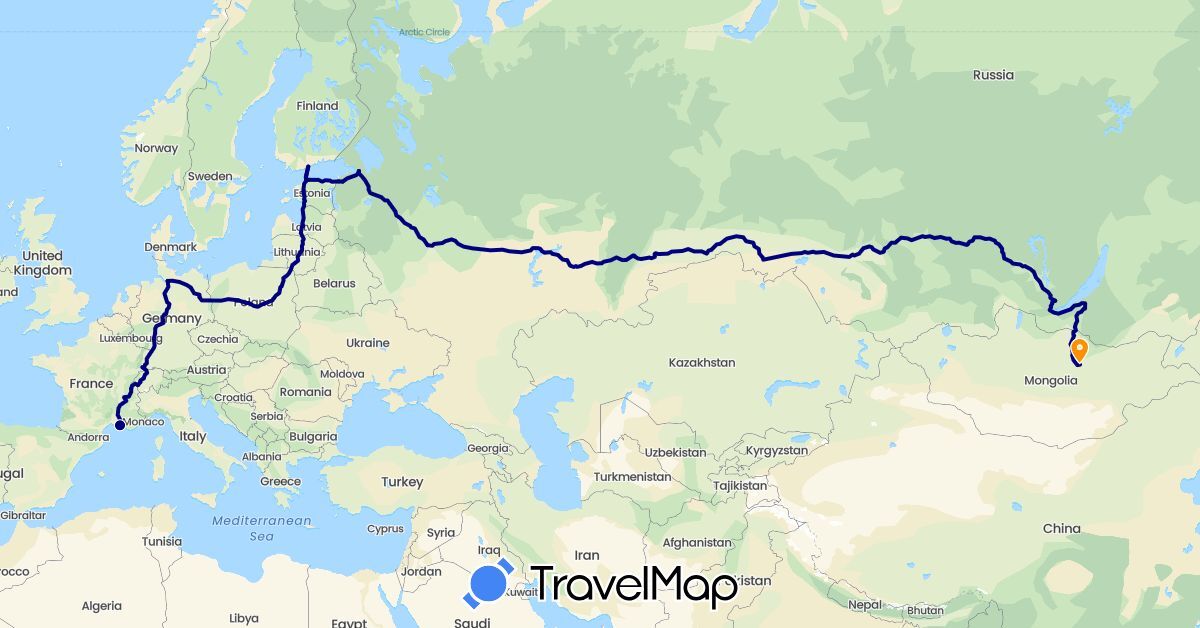 TravelMap itinerary: driving in Switzerland, Germany, Estonia, Finland, France, Russia (Europe)